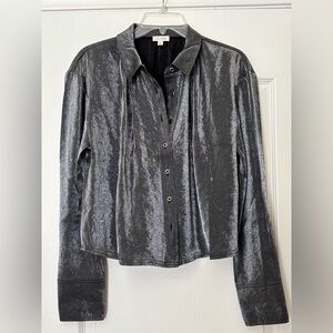 PILCRO Medium Metallic silver gray button down blouse jacket long sleeve shimmer